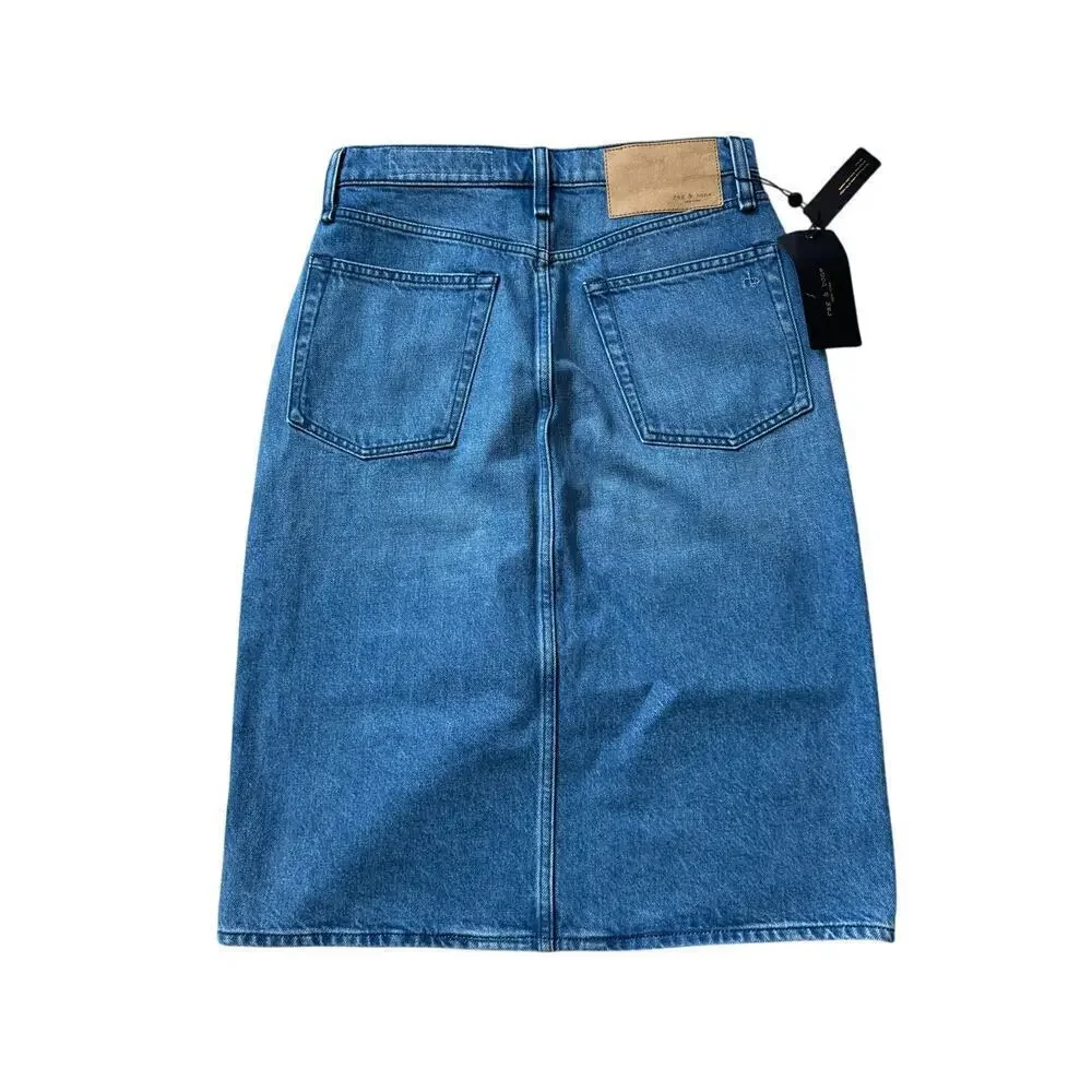 NWT - RAG & BONE Blue Denim Skirt, size 27; Button Fly; POPPY; Vintage High rise